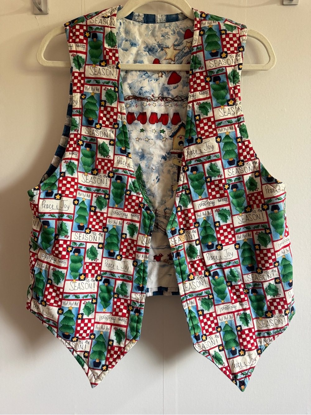 Reversible Christmas Vest Snowman Holiday Tree Patchwork Cottagecore XL Quilted